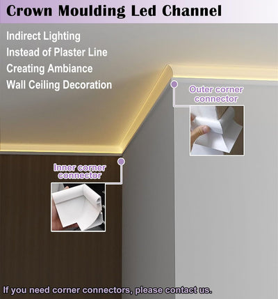 Crown Moulding LED-Kanal Aluminiumprofil, Indirekte Beleuchtung Zierleiste für Decke Boden Wand, Gesims- und Zierleisten-Diffusor 1m 1.2m 2m 4m 10m 18m (Weiß, 4 Meter/13.1 ft)