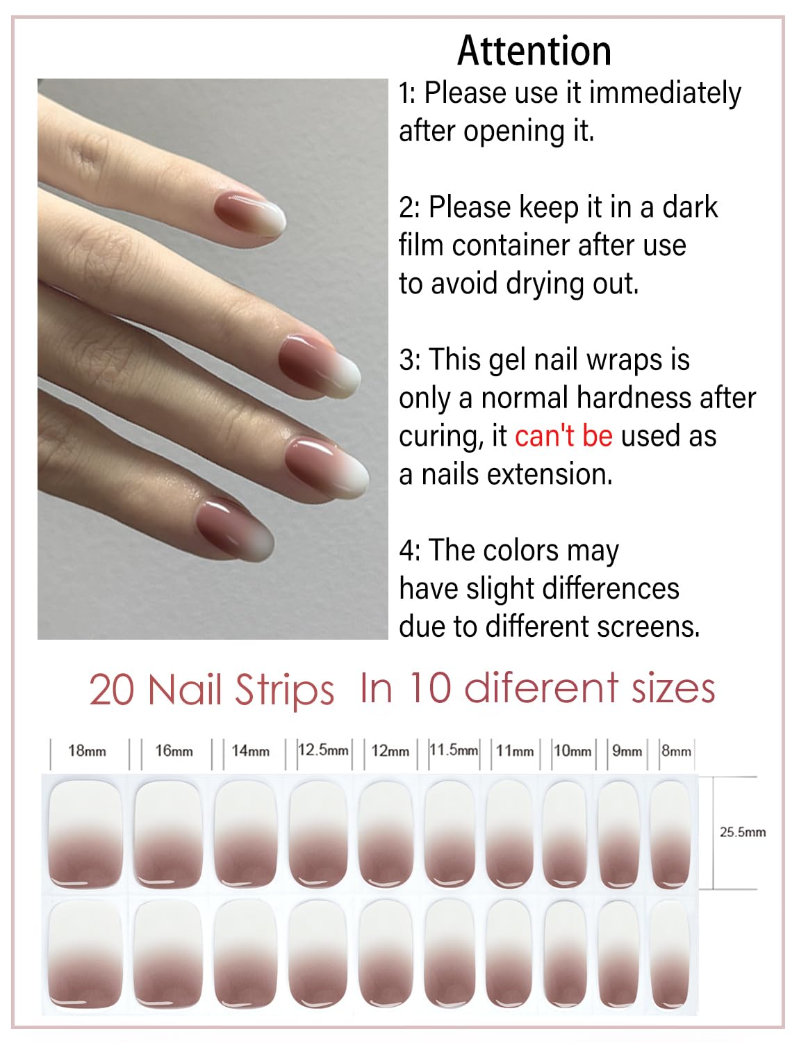 Semi Cured Gel Nail Strips, 20 Stück Gel Nagelaufkleber UV, Wraps für DIY Maniküre zu Hause (Transparent)