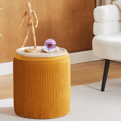 Rundes 2er-Set Aufbewahrungs-Ottoman – Gepolsterter Samt Schminktischhocker für Make-up Multifunktionale Ottomane Couchtisch Gepolsterter Sitz Fußablage für Wohnzimmer & Schlafzimmer (Weiß)