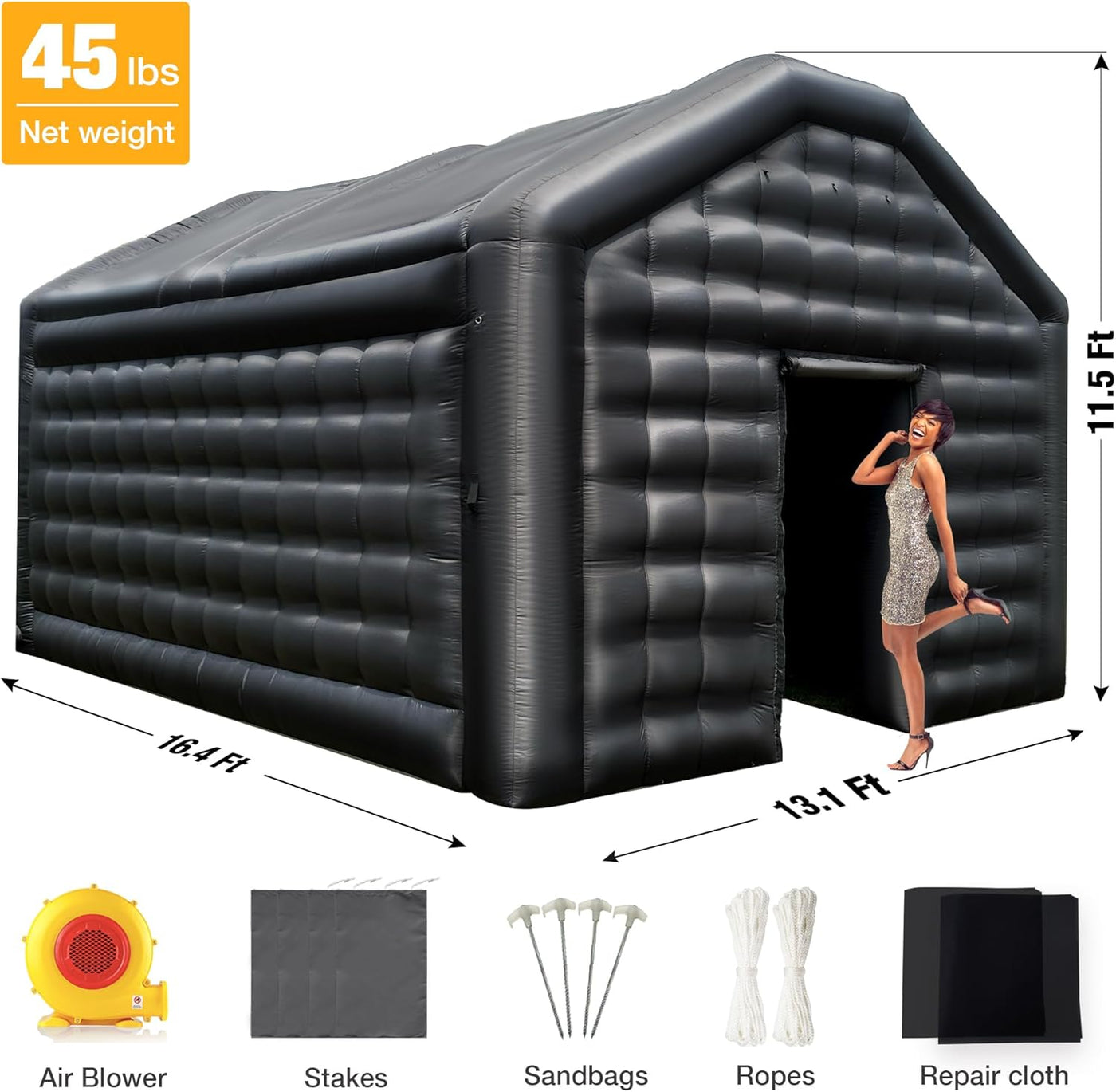 Kleiner Schwarzer Aufblasbarer Nachtclub 5 x 4 x 3,5 m Disco-Würfel-Pavillon Eventhaus mit Logo-Bereich Tragbares Aufblasbares Partyzelt für Geburtstag, Schulveranstaltungen, Gartenpartys, Vermietungsgeschäft