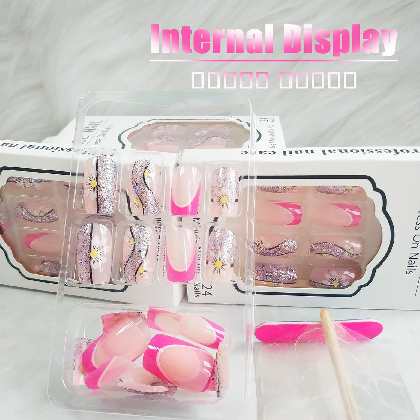 24 Stück Sommer Press-on-Nägel French Tips Medium Mandel Acryl Künstliche Nägel Sonnennägel zum Aufkleben Glänzende Orange Kurvenlinie Künstliche Nagelwellen Gelkleber Fingernägel für Maniküre Kunst Frauen Mädchen