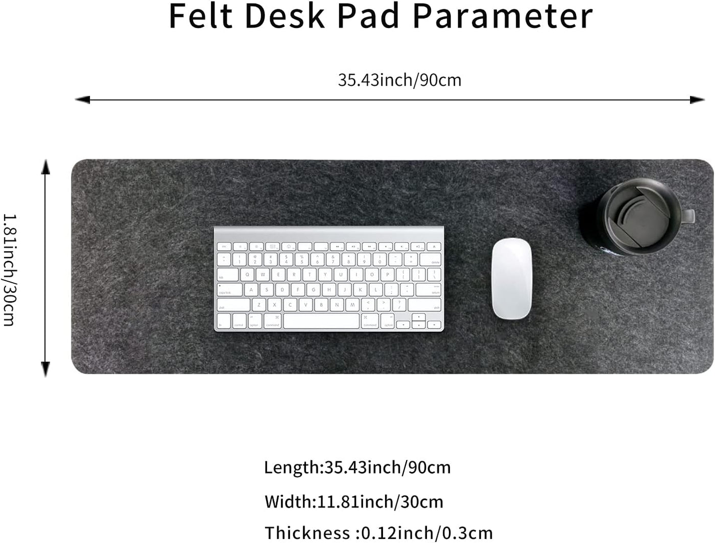 DawnTrees Filz-Schreibtischunterlage, Tastaturmatte (90x30 cm), große Filz-Mausmatte, XL-Computer-Schreibtischmatte, Schreibtischschutz für das Büro (Hellgrau)