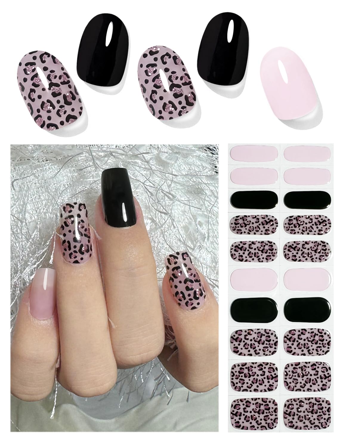 Semi Cured Gel Nail Strips, 20 Stück Gel Nagelaufkleber UV, Wraps für DIY Maniküre zu Hause (Transparent)