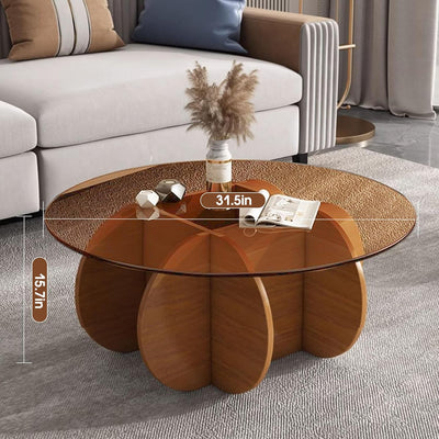 Schwarzer Couchtisch, 31,5" runder Glastisch für das Wohnzimmer, Mid-Century-Modern-Couchtisch, einzigartiger runder Beistelltisch mit Holzfuß