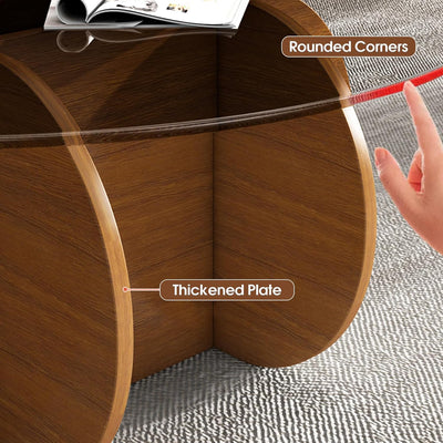 Schwarzer Couchtisch, 31,5" runder Glastisch für das Wohnzimmer, Mid-Century-Modern-Couchtisch, einzigartiger runder Beistelltisch mit Holzfuß