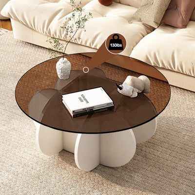 Schwarzer Couchtisch, 31,5" runder Glastisch für das Wohnzimmer, Mid-Century-Modern-Couchtisch, einzigartiger runder Beistelltisch mit Holzfuß