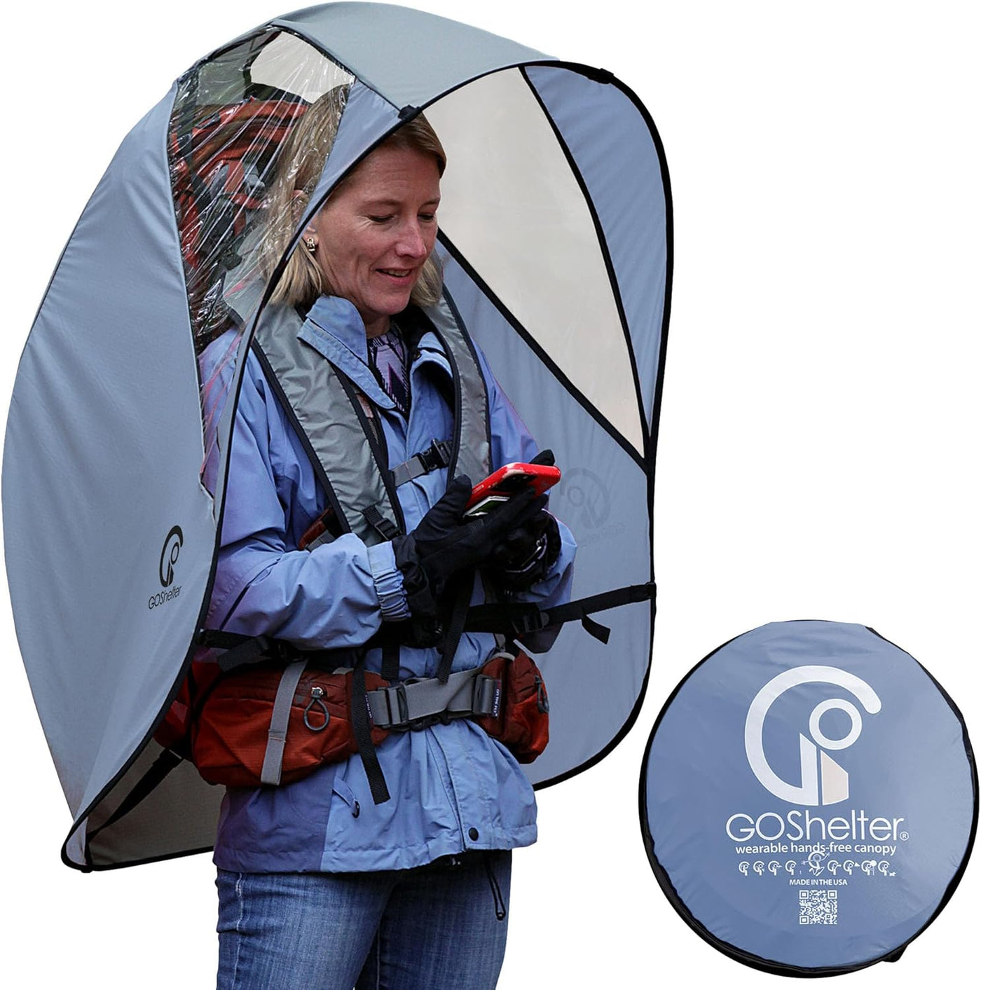 Tragbarer Regenschirm – Freihändiger Regenschutz für Erwachsene, Regenschirm-Rucksack, tragbarer Schattenspender-Rucksack, tragbares Vordach – Hergestellt in den USA