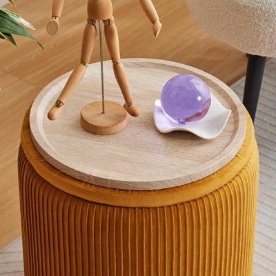 Rundes 2er-Set Aufbewahrungs-Ottoman – Gepolsterter Samt Schminktischhocker für Make-up Multifunktionale Ottomane Couchtisch Gepolsterter Sitz Fußablage für Wohnzimmer & Schlafzimmer (Weiß)