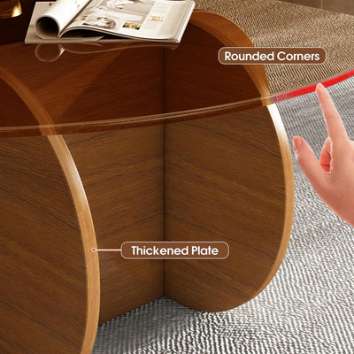 Schwarzer Couchtisch, 31,5" runder Glastisch für das Wohnzimmer, Mid-Century-Modern-Couchtisch, einzigartiger runder Beistelltisch mit Holzfuß
