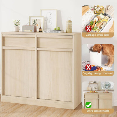 GarveeHome Doppelt Kippbarer Mülleimerschrank, Moderner Mülleimerschrank mit 20 Gallonen Stauraum, Versteckter freistehender Mülleimerschrank / Wäschekorb für Küche, Ess- und Wohnzimmer