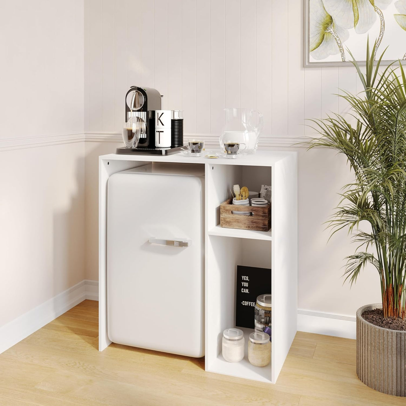 Flash Furniture Lotus Mini-Kühlschrank Regal-Organizer, platzsparendes Aufsatzregal für Mini-Kühlschrank mit zwei Fächern, Holzwerkstoff, 33,75" B, Weiß