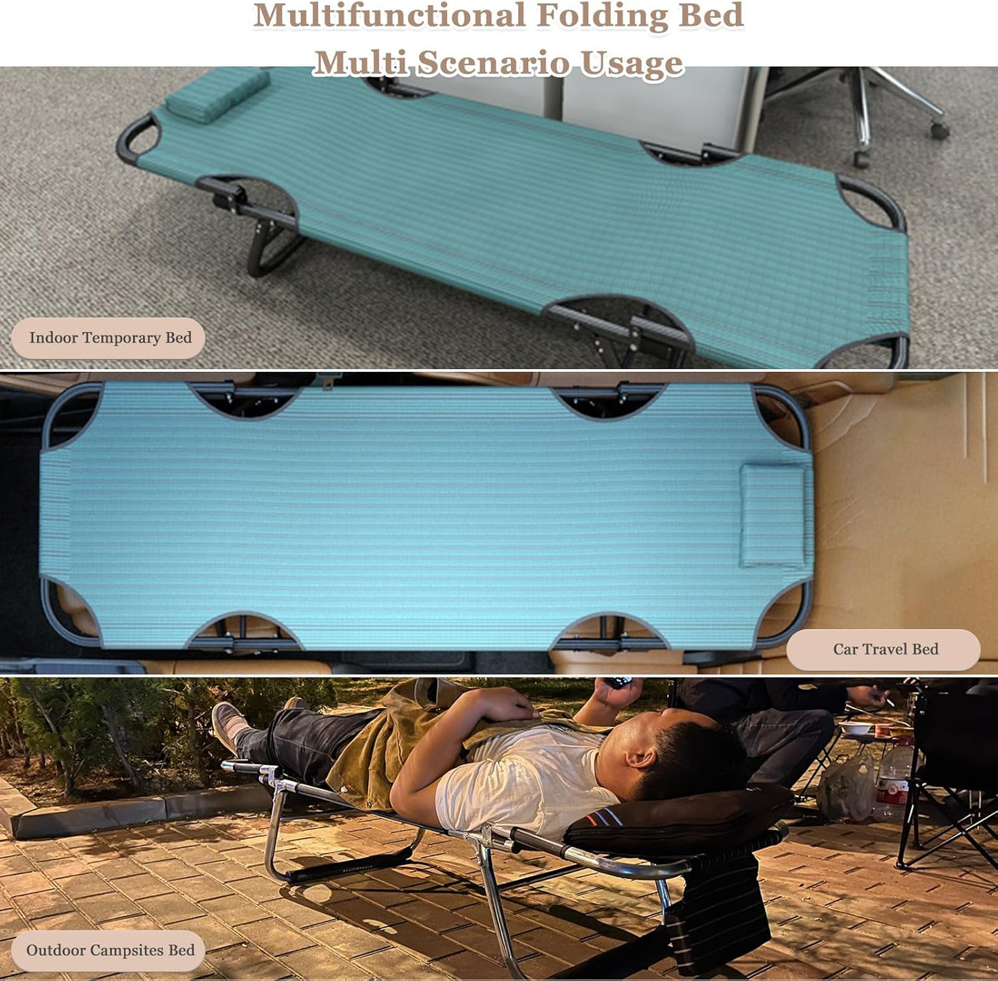 Tragbares Klappbares Campingbett Auto-Reisebett Nicht-aufblasbare Tragbare Universelle Schlaflösung Camping-Essentials Bett Büro Outdoor-Campingbett Roadtrip-Campingbett
