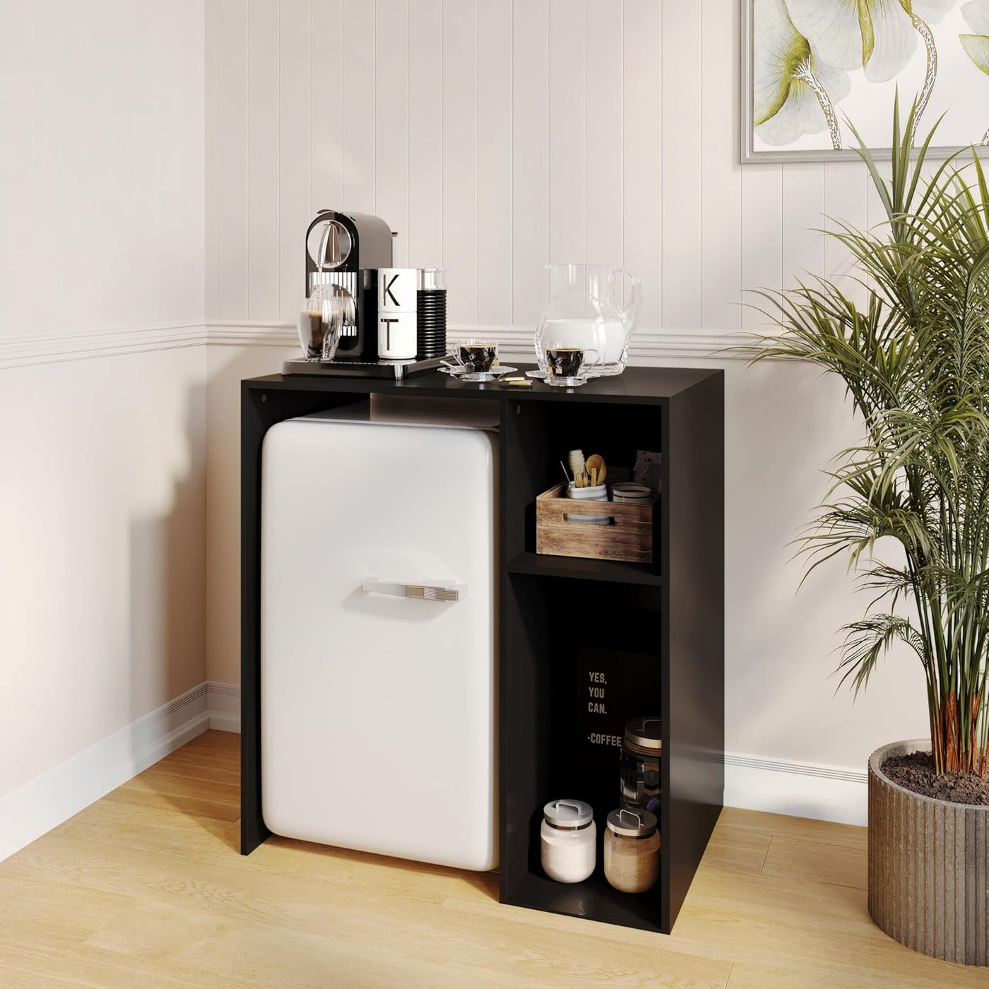 Flash Furniture Lotus Mini-Kühlschrank Regal-Organizer, platzsparendes Aufsatzregal für Mini-Kühlschrank mit zwei Fächern, Holzwerkstoff, 33,75" B, Weiß