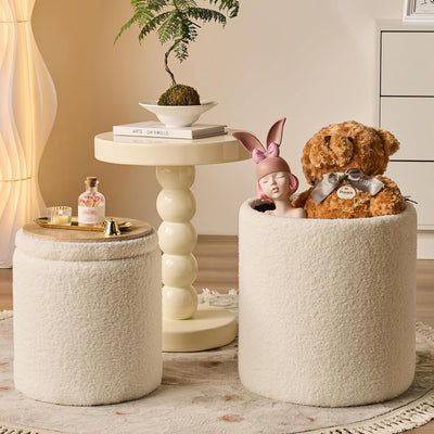 Rundes 2er-Set Aufbewahrungs-Ottoman – Gepolsterter Samt Schminktischhocker für Make-up Multifunktionale Ottomane Couchtisch Gepolsterter Sitz Fußablage für Wohnzimmer & Schlafzimmer (Weiß)