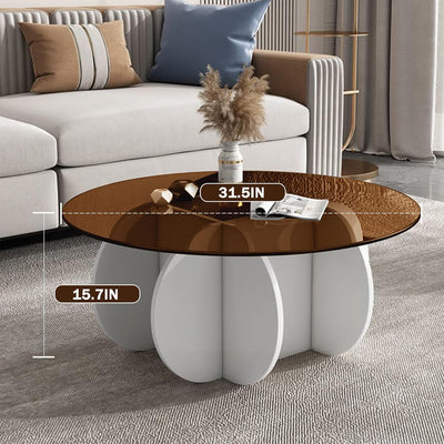 Schwarzer Couchtisch, 31,5" runder Glastisch für das Wohnzimmer, Mid-Century-Modern-Couchtisch, einzigartiger runder Beistelltisch mit Holzfuß