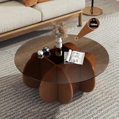 Schwarzer Couchtisch, 31,5" runder Glastisch für das Wohnzimmer, Mid-Century-Modern-Couchtisch, einzigartiger runder Beistelltisch mit Holzfuß
