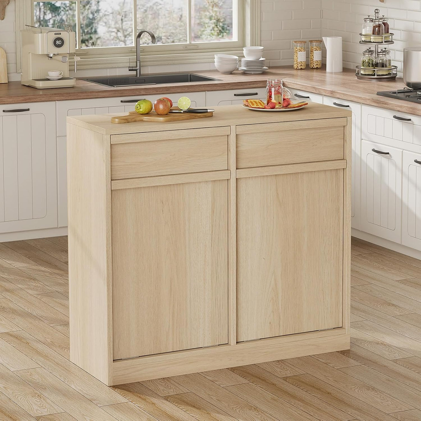GarveeHome Doppelt Kippbarer Mülleimerschrank, Moderner Mülleimerschrank mit 20 Gallonen Stauraum, Versteckter freistehender Mülleimerschrank / Wäschekorb für Küche, Ess- und Wohnzimmer