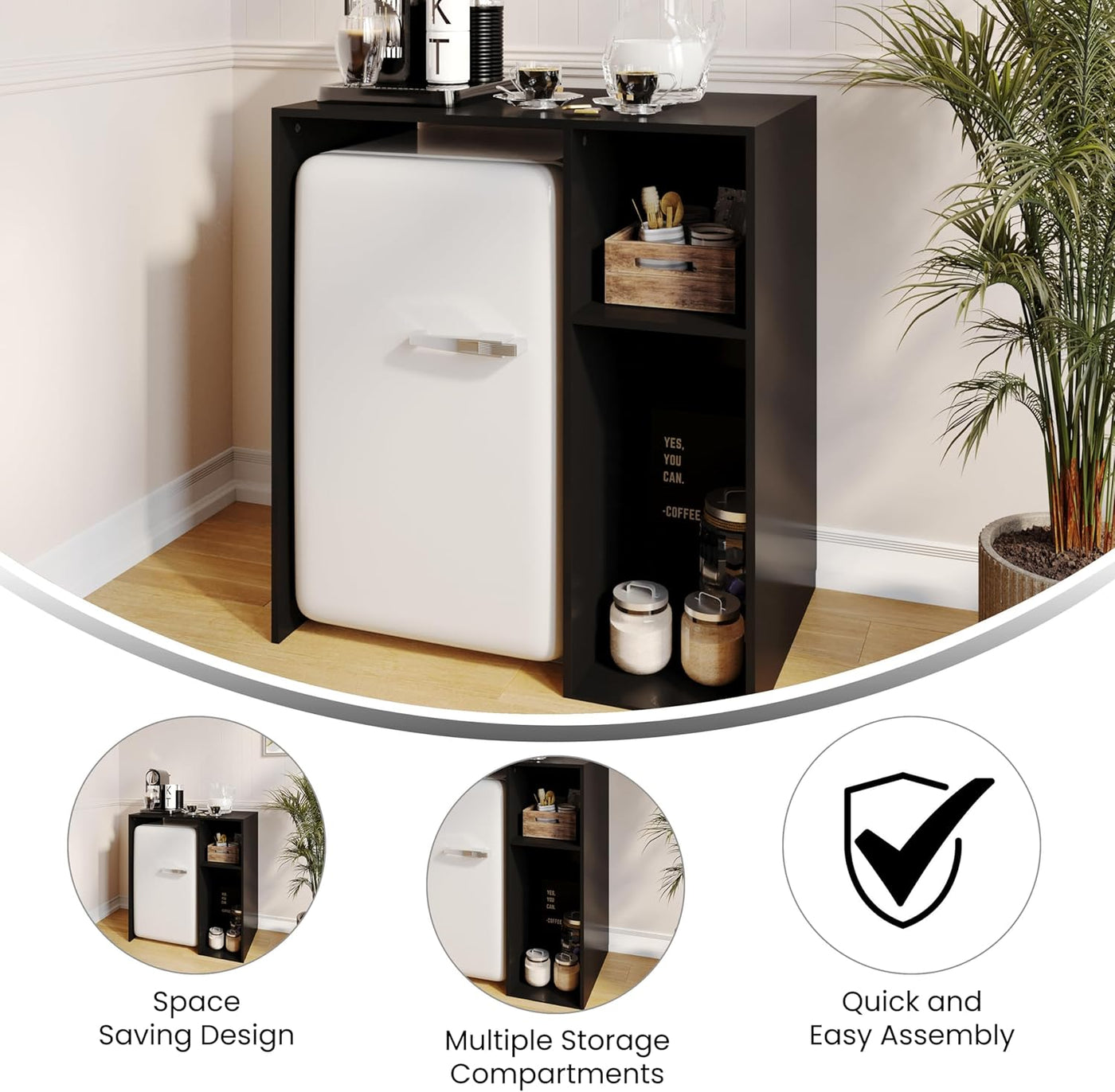 Flash Furniture Lotus Mini-Kühlschrank Regal-Organizer, platzsparendes Aufsatzregal für Mini-Kühlschrank mit zwei Fächern, Holzwerkstoff, 33,75" B, Weiß