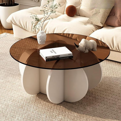 Schwarzer Couchtisch, 31,5" runder Glastisch für das Wohnzimmer, Mid-Century-Modern-Couchtisch, einzigartiger runder Beistelltisch mit Holzfuß
