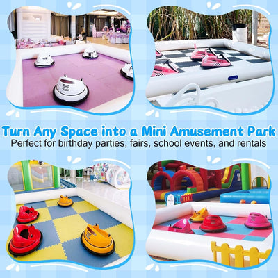 CZGBRO Aufblasbare Bumper-Car-Rennstrecke – Mini-Rennbahn mit Pumpe für Kinder ohne Boden (Weiß, 9,5 × 9,5FT)