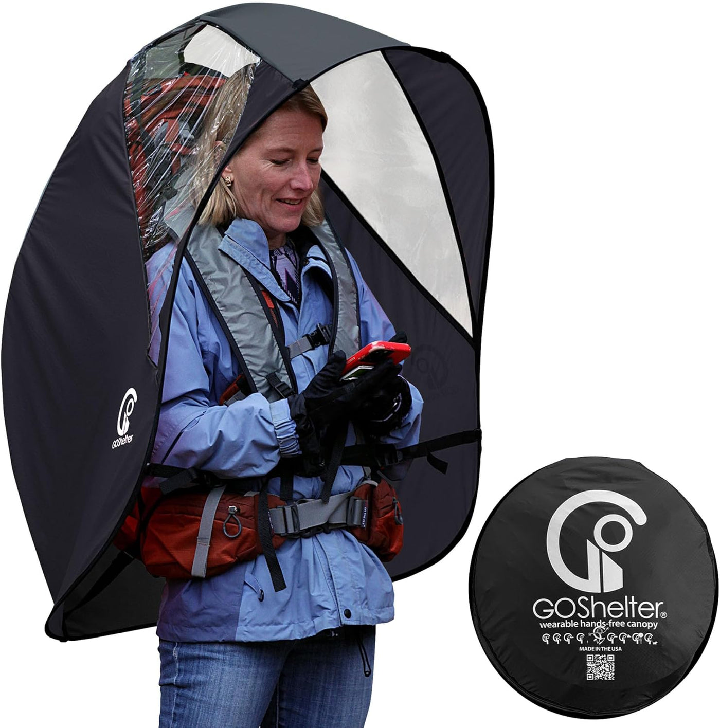 Tragbarer Regenschirm – Freihändiger Regenschutz für Erwachsene, Regenschirm-Rucksack, tragbarer Schattenspender-Rucksack, tragbares Vordach – Hergestellt in den USA