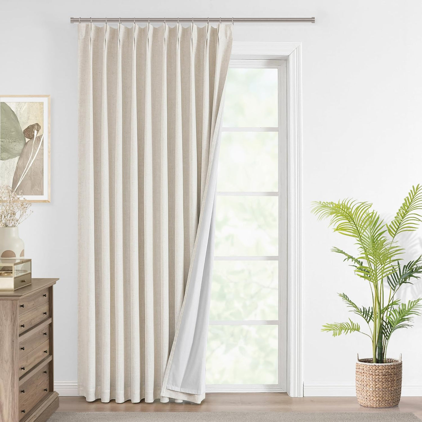 Vision Home Natürliche Raffhalter-Verdunkelungsvorhänge Vollständig Verdunkelnd Leinenmischung Raumverdunkelnde Fenstervorhänge 108 Zoll für Wohnzimmer Schlafzimmer Thermisch Isolierte Faltenvorhänge mit Haken 60" B x108 Lx1