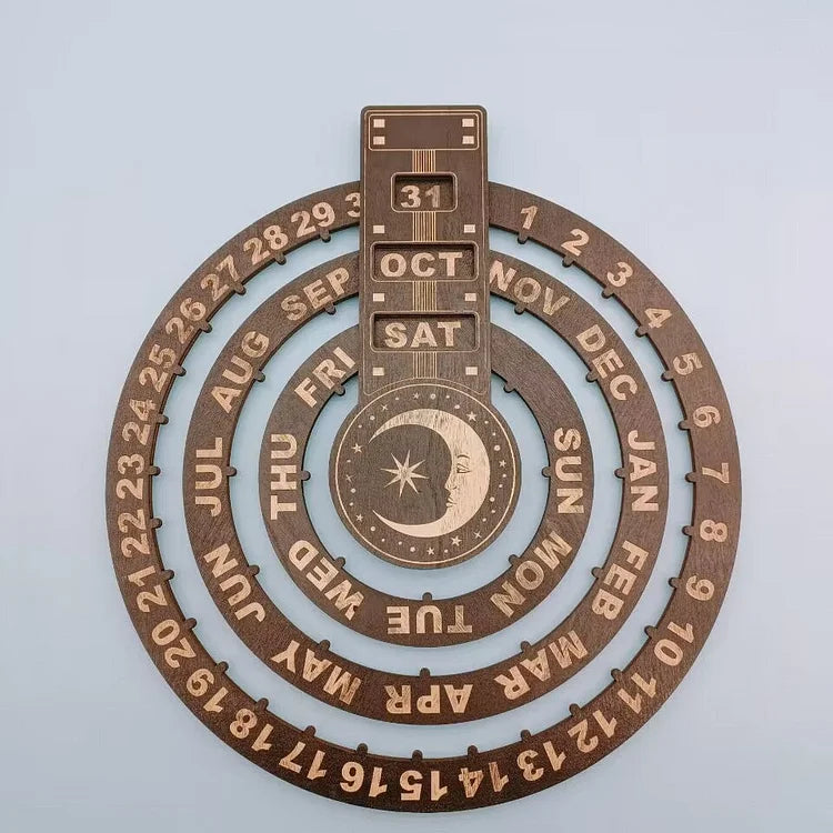 Holz-Drehbarer Kreisförmiger Ewiger Kalender