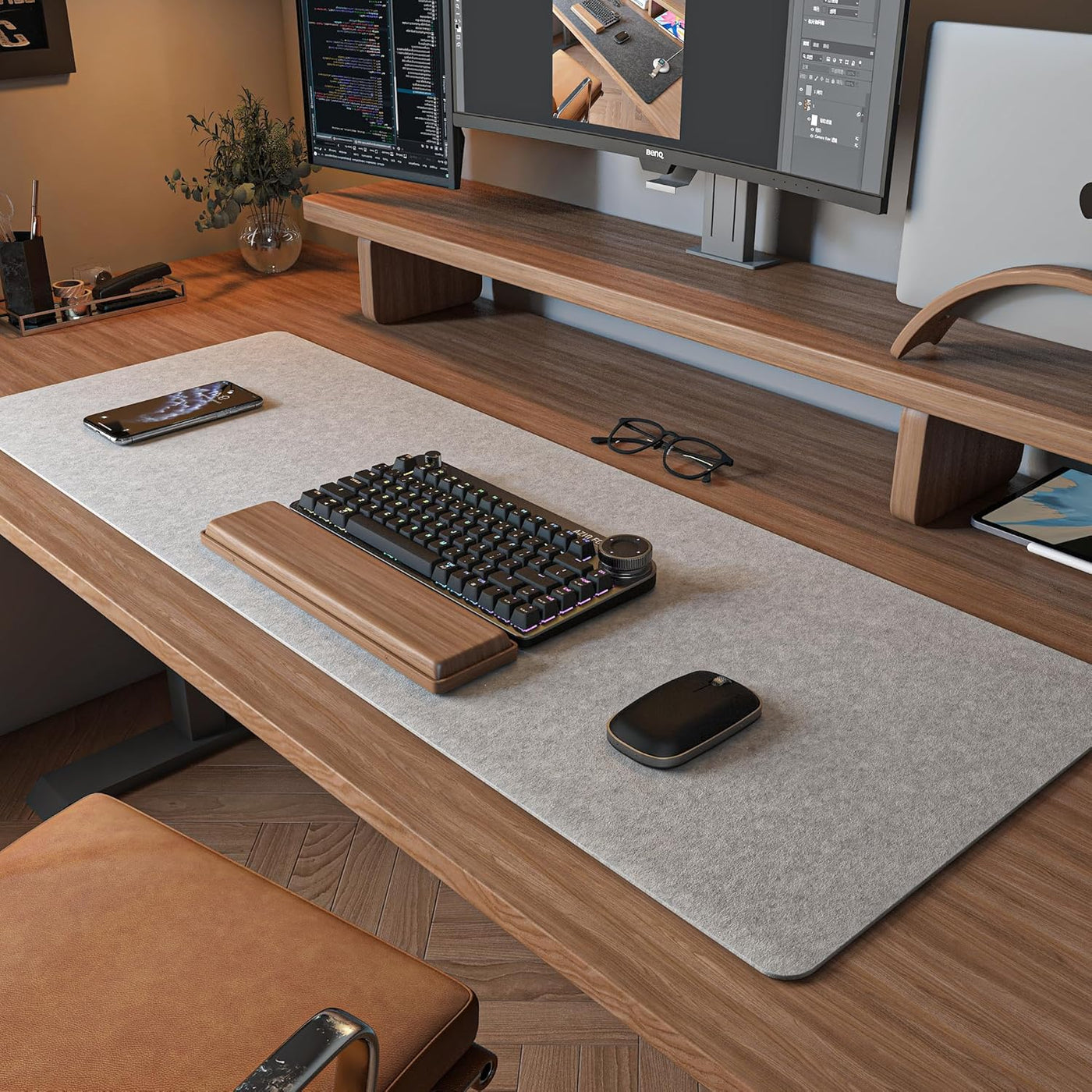 DawnTrees Filz-Schreibtischunterlage, Tastaturmatte (90x30 cm), große Filz-Mausmatte, XL-Computer-Schreibtischmatte, Schreibtischschutz für das Büro (Hellgrau)