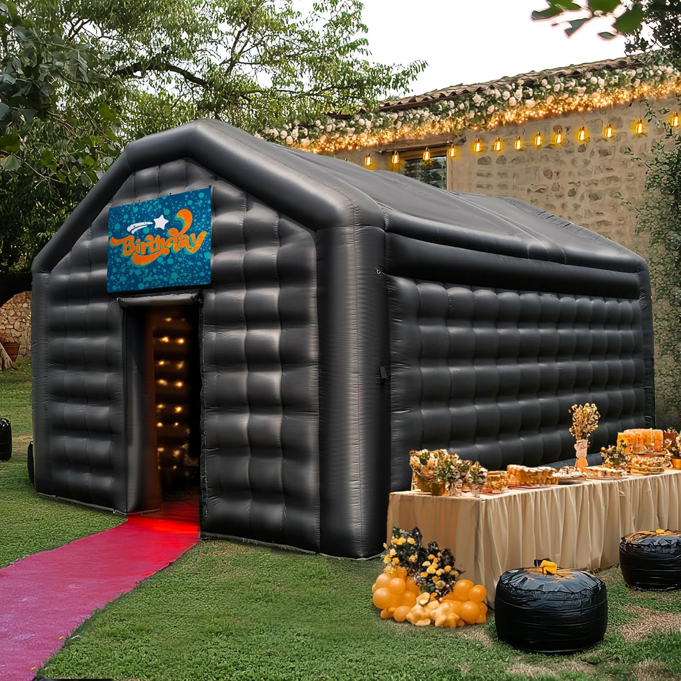 Kleiner Schwarzer Aufblasbarer Nachtclub 5 x 4 x 3,5 m Disco-Würfel-Pavillon Eventhaus mit Logo-Bereich Tragbares Aufblasbares Partyzelt für Geburtstag, Schulveranstaltungen, Gartenpartys, Vermietungsgeschäft
