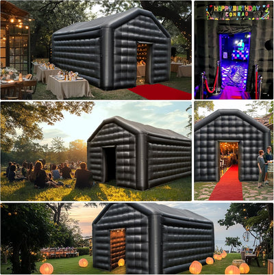 Kleiner Schwarzer Aufblasbarer Nachtclub 5 x 4 x 3,5 m Disco-Würfel-Pavillon Eventhaus mit Logo-Bereich Tragbares Aufblasbares Partyzelt für Geburtstag, Schulveranstaltungen, Gartenpartys, Vermietungsgeschäft