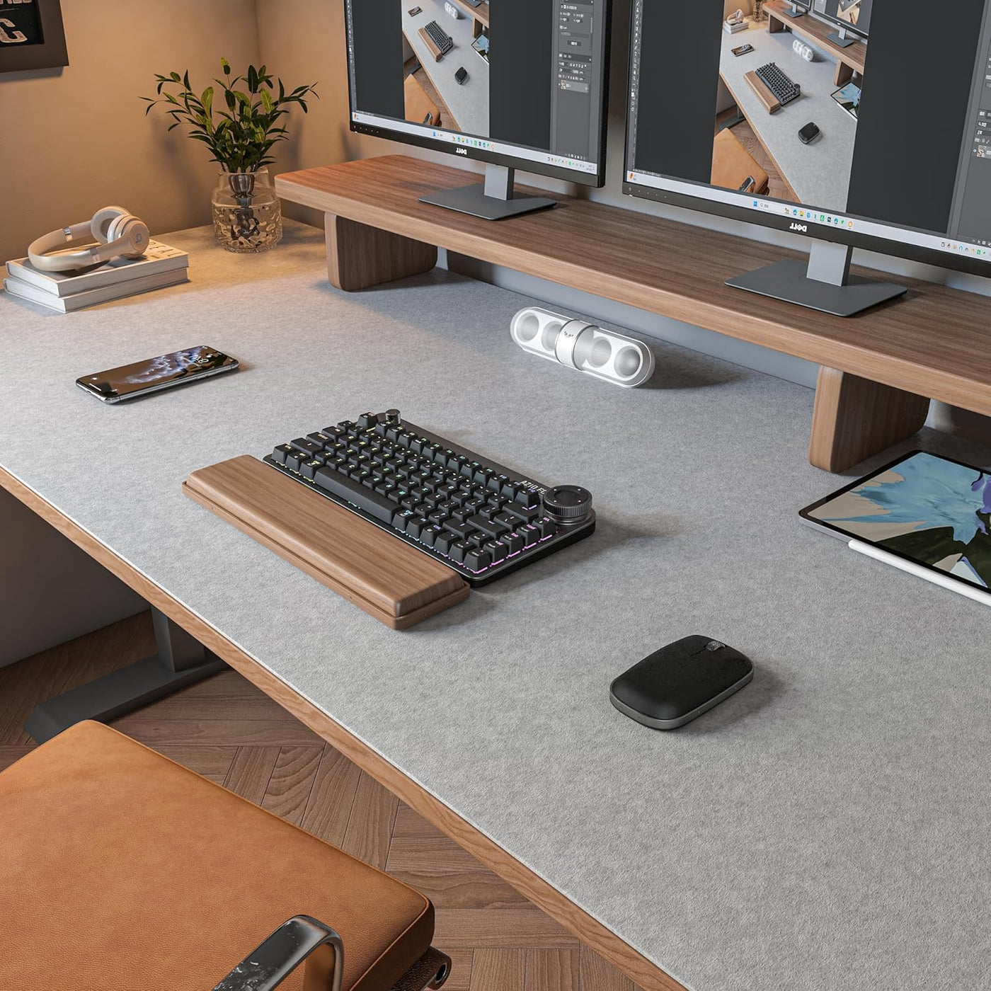 DawnTrees Filz-Schreibtischunterlage, Tastaturmatte (90x30 cm), große Filz-Mausmatte, XL-Computer-Schreibtischmatte, Schreibtischschutz für das Büro (Hellgrau)