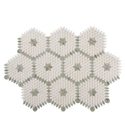 Santorini Grün & Weiß Blüten Marmor Mosaikfliese