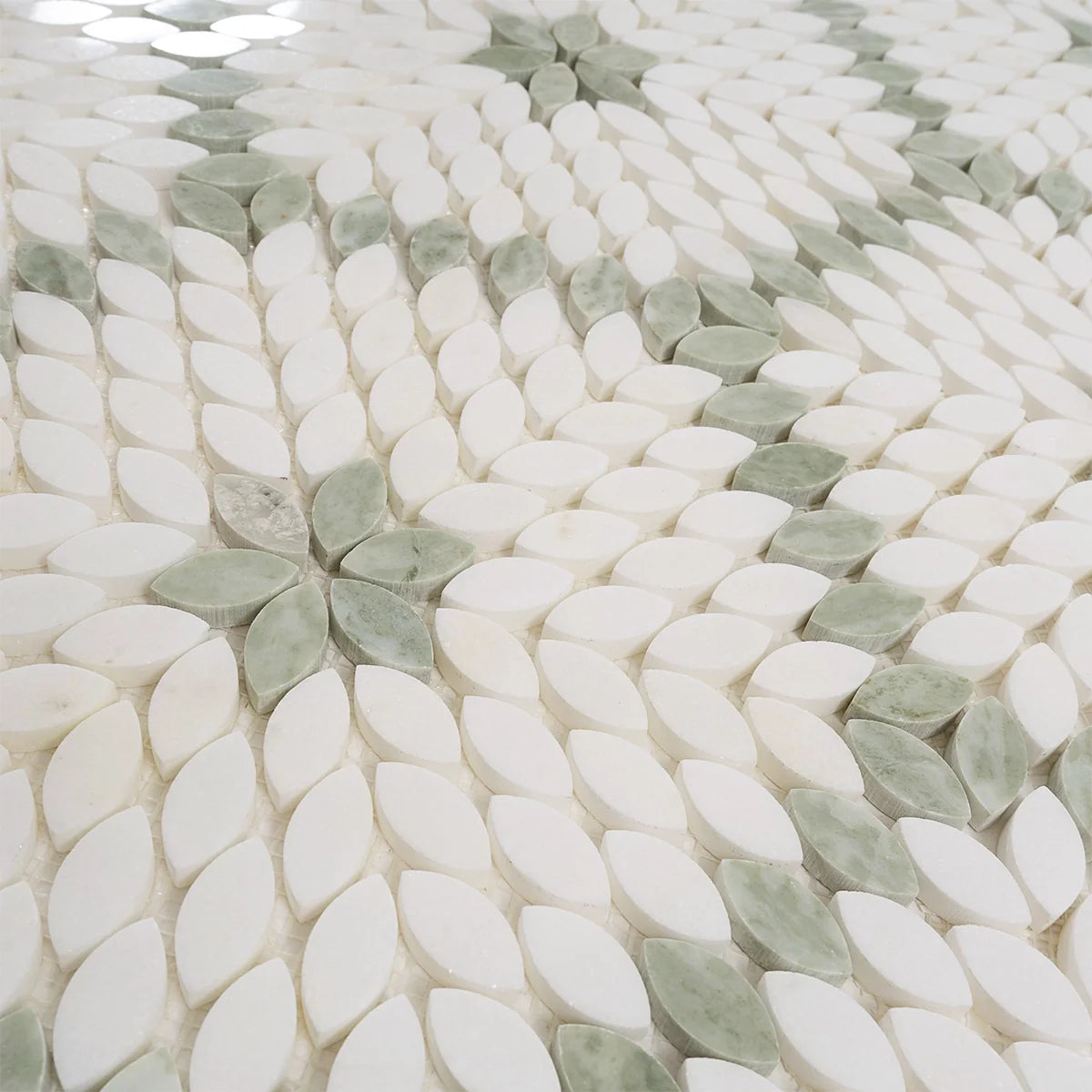 Santorini Grün & Weiß Blüten Marmor Mosaikfliese