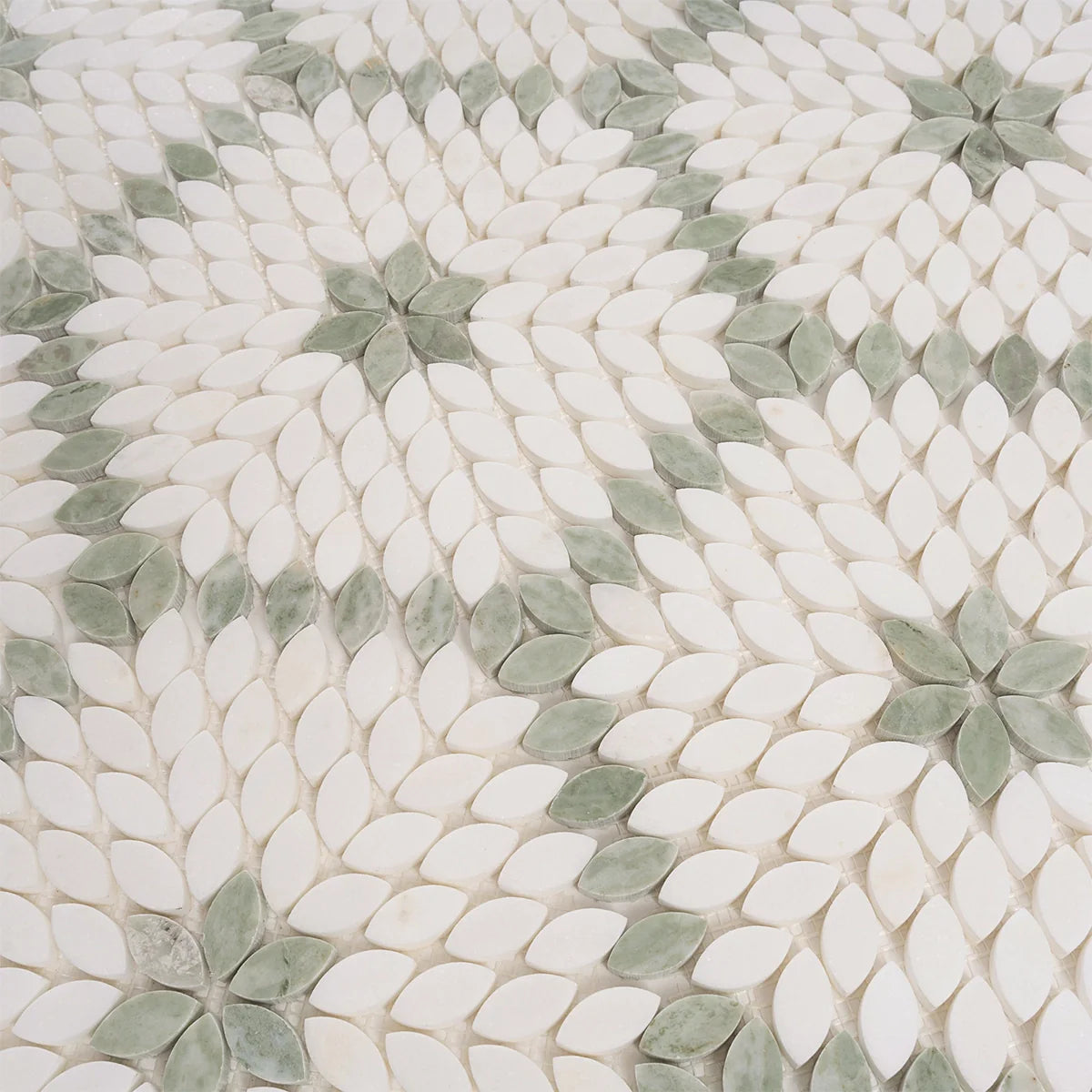Santorini Grün & Weiß Blüten Marmor Mosaikfliese