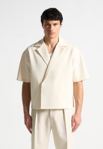 Abel – Boxy Twill Zweireiher-Hemd – Cremefarben