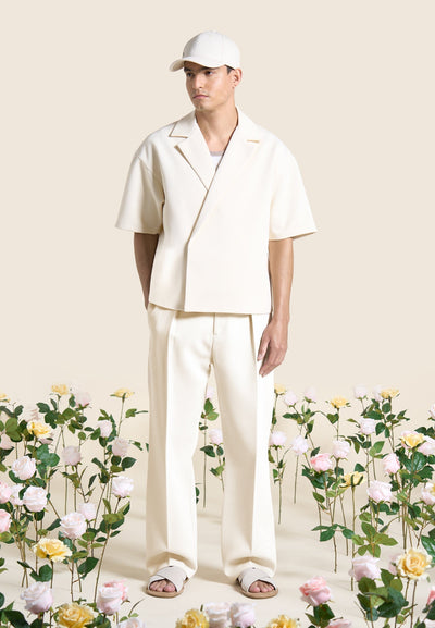 Abel – Boxy Twill Zweireiher-Hemd – Cremefarben