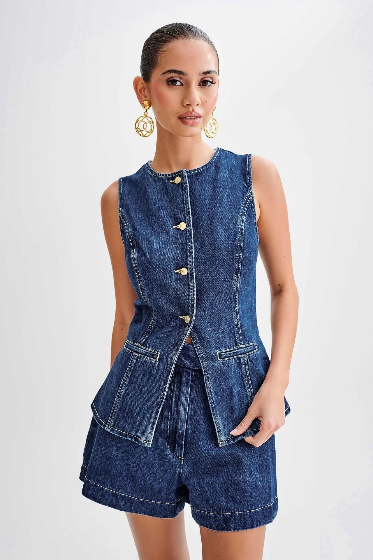 Denim Weste und Shorts Set